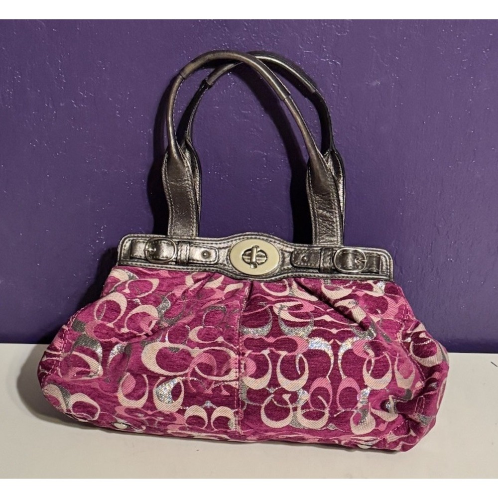 Vintage Coach Mia F15517 LARGE Canvas Signature C Pink Plum Magic Bag Y2K Rare